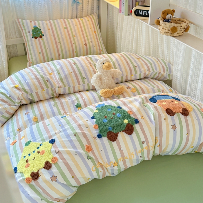 91家纺网 家纺一手货源 找家纺 如意朵 2025新款全棉小清新绣花学生季三四件套 彩色星星