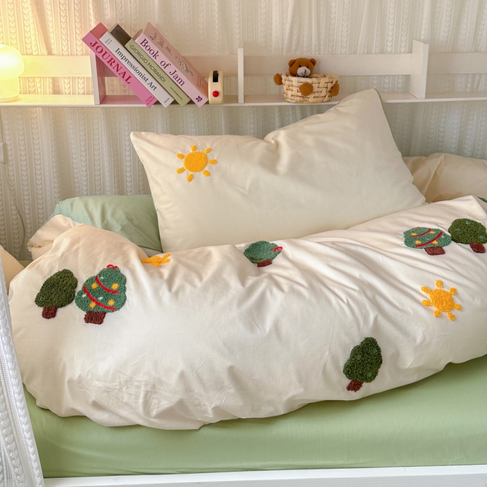 91家纺网 家纺一手货源 找家纺 如意朵 2025新款全棉小清新绣花学生季三四件套 美好时光