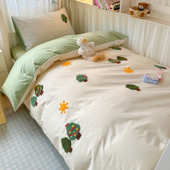 91家纺网 家纺一手货源 找家纺 如意朵 2025新款全棉小清新绣花学生季三四件套 美好时光