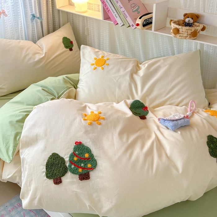 91家纺网 家纺一手货源 找家纺 如意朵 2025新款全棉小清新绣花学生季三四件套 美好时光