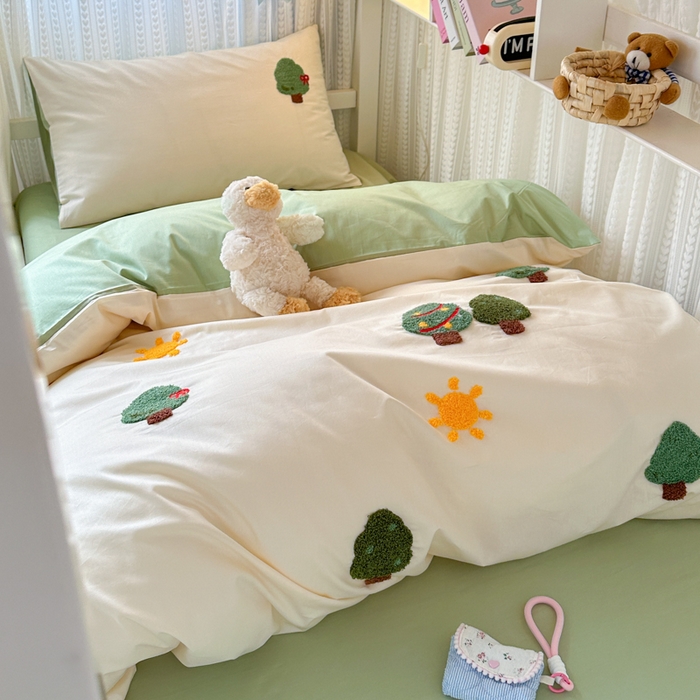 91家纺网 家纺一手货源 找家纺 如意朵 2025新款全棉小清新绣花学生季三四件套 美好时光