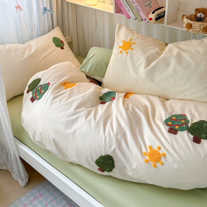 91家纺网 家纺一手货源 找家纺 如意朵 2025新款全棉小清新绣花学生季三四件套 美好时光