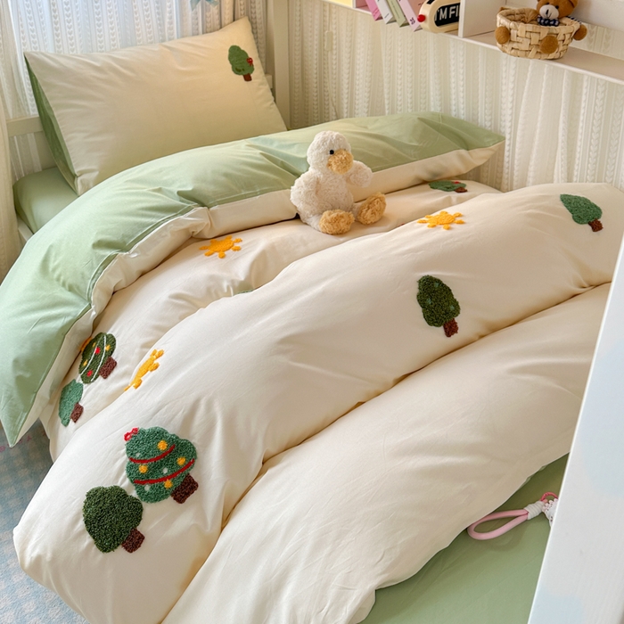 91家纺网 家纺一手货源 找家纺 如意朵 2025新款全棉小清新绣花学生季三四件套 美好时光