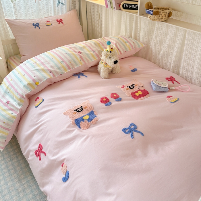 91家纺网 家纺一手货源 找家纺 如意朵 2025新款全棉小清新绣花学生季三四件套 诸事顺意