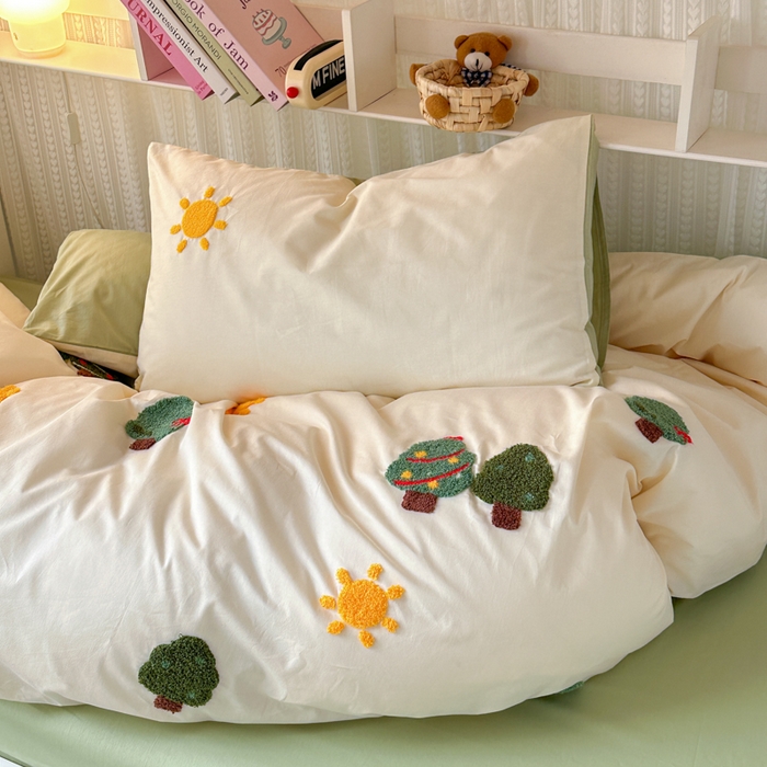 91家纺网 家纺一手货源 找家纺 如意朵 2025新款全棉小清新绣花学生季三四件套 美好时光