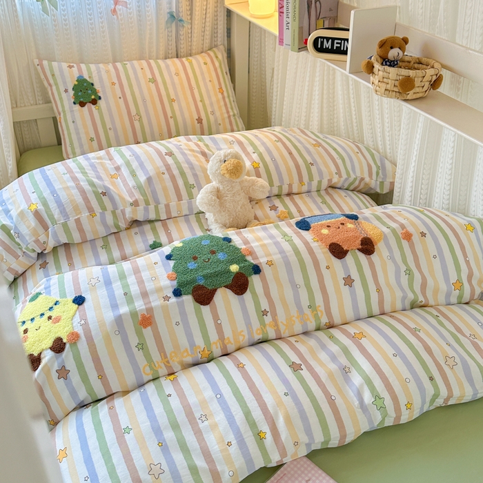 91家纺网 家纺一手货源 找家纺 如意朵 2025新款全棉小清新绣花学生季三四件套 彩色星星