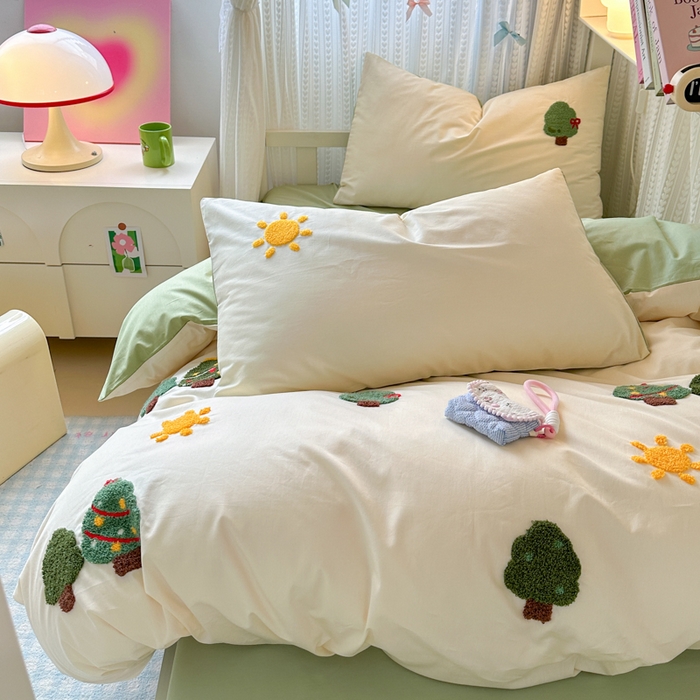 91家纺网 家纺一手货源 找家纺 如意朵 2025新款全棉小清新绣花学生季三四件套 美好时光