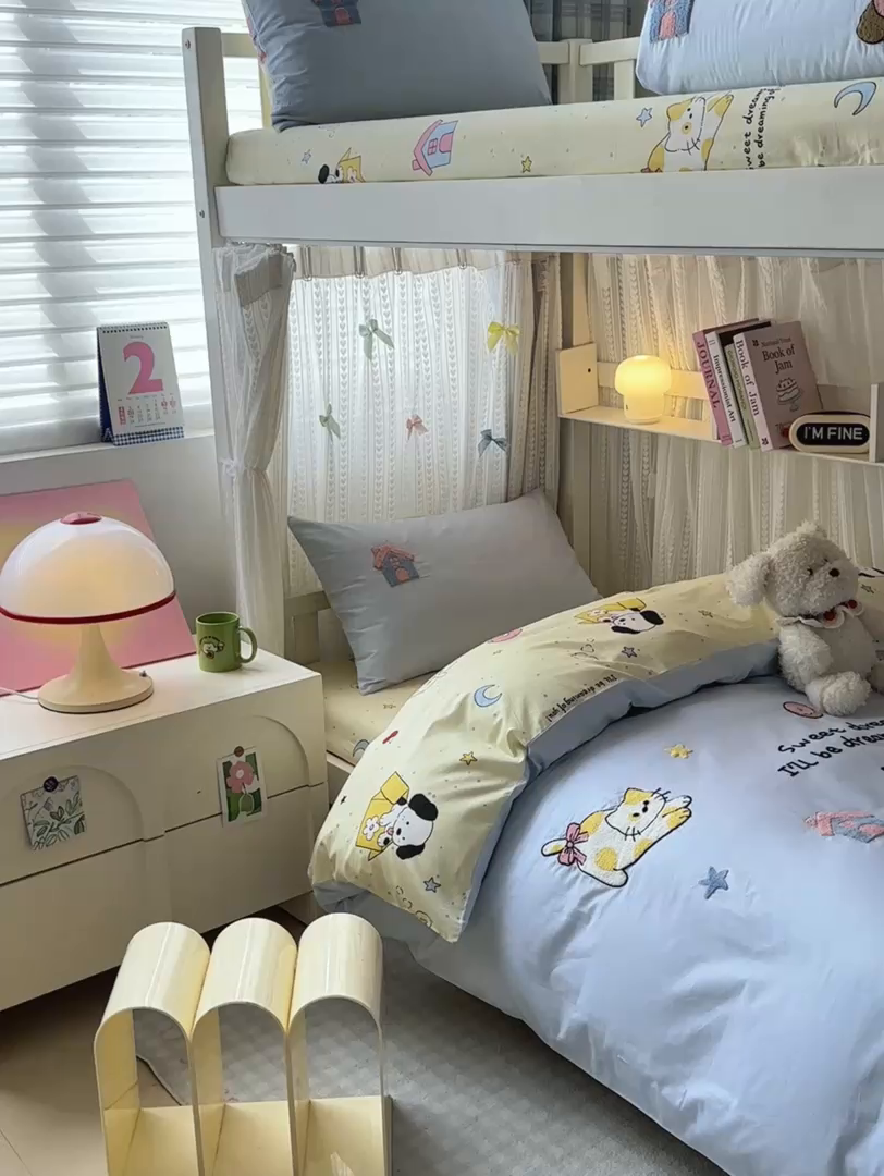 91家纺网 家纺一手货源 找家纺 如意朵 2025新款全棉小清新绣花学生季三四件套 萌宠乐园