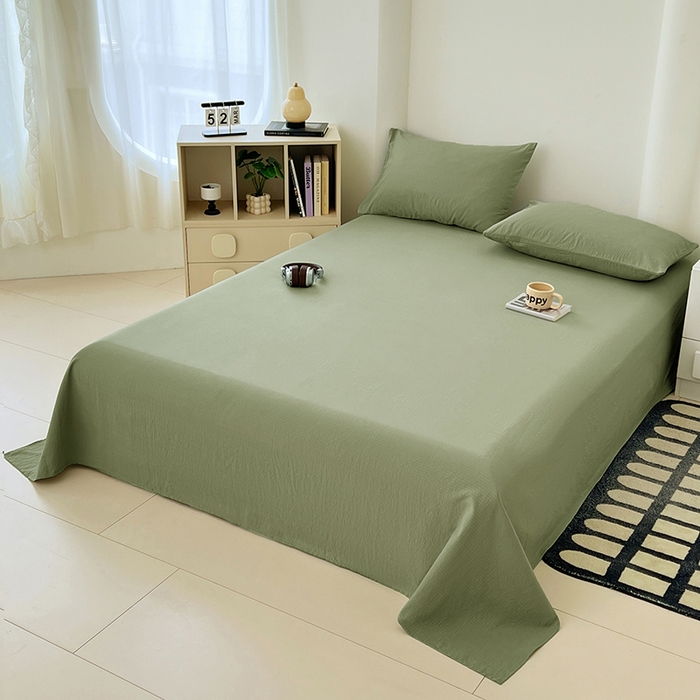 91家纺网 家纺一手货源 找家纺 彩韵家纺 2025新款木m双层纱床单 抹茶绿