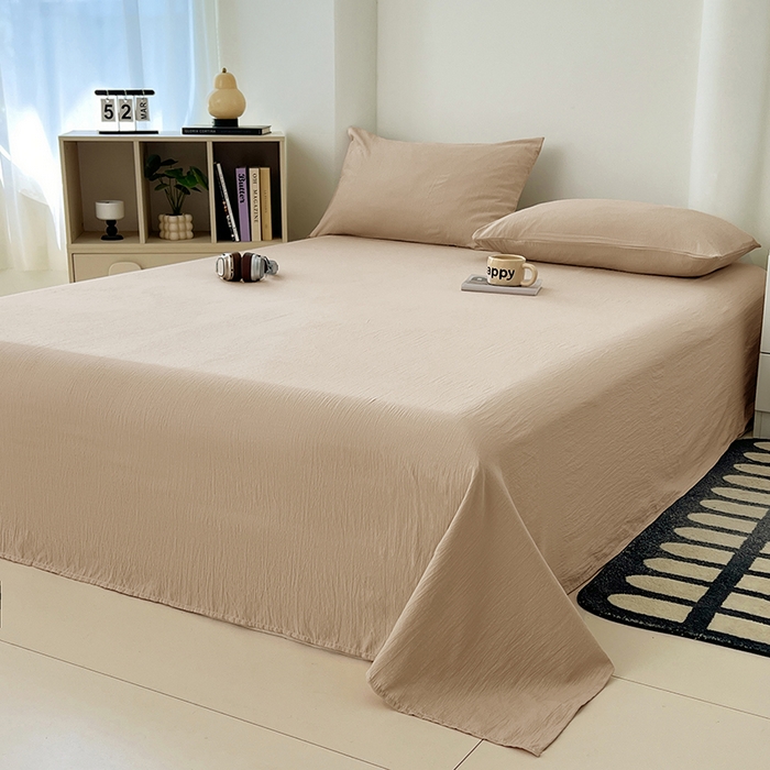 91家纺网 家纺一手货源 找家纺 彩韵家纺 2025新款木m双层纱床单 浅卡其