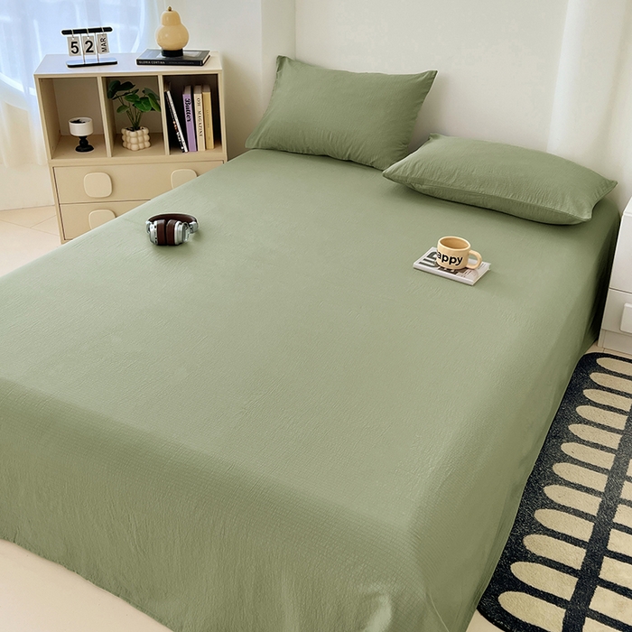 91家纺网 家纺一手货源 找家纺 彩韵家纺 2025新款木m双层纱床单 抹茶绿