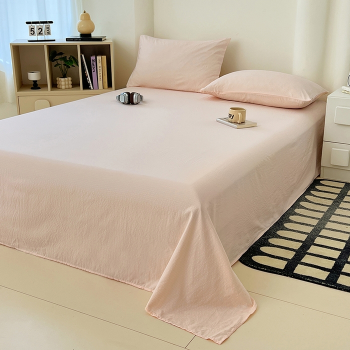 91家纺网 家纺一手货源 找家纺 彩韵家纺 2025新款木m双层纱床单 肉桂粉