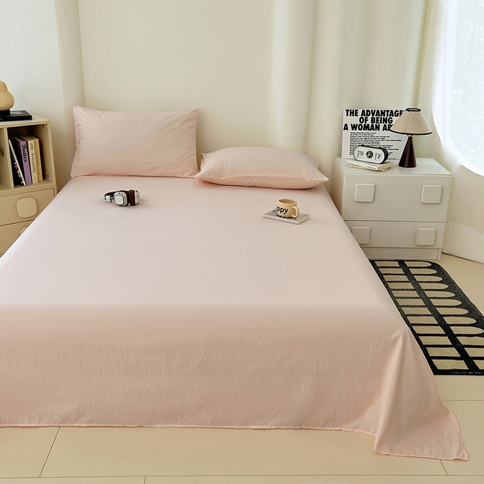 91家纺网 家纺一手货源 找家纺 彩韵家纺 2025新款木m双层纱床单 肉桂粉