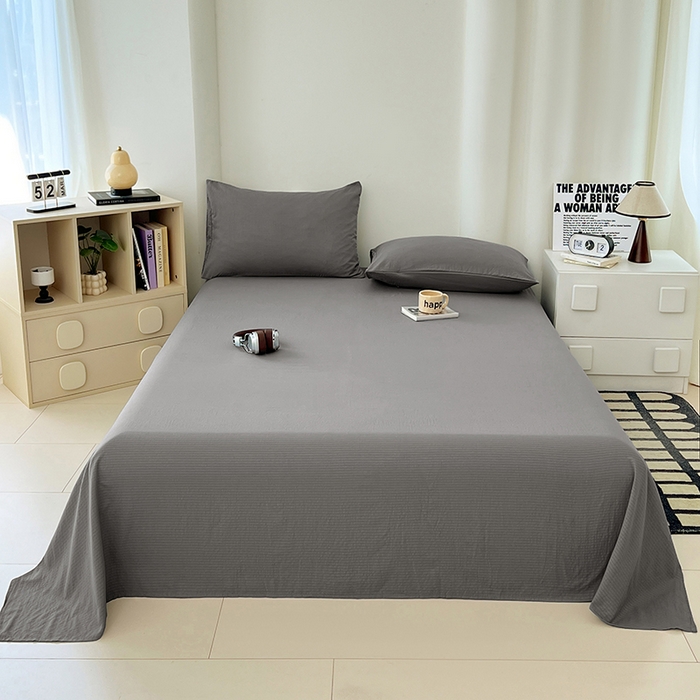 91家纺网 家纺一手货源 找家纺 彩韵家纺 2025新款木m双层纱床单 优雅灰