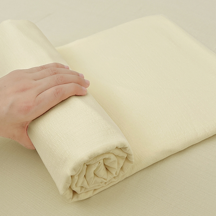 91家纺网 家纺一手货源 找家纺 彩韵家纺 2025新款木m双层纱床单 月牙黄