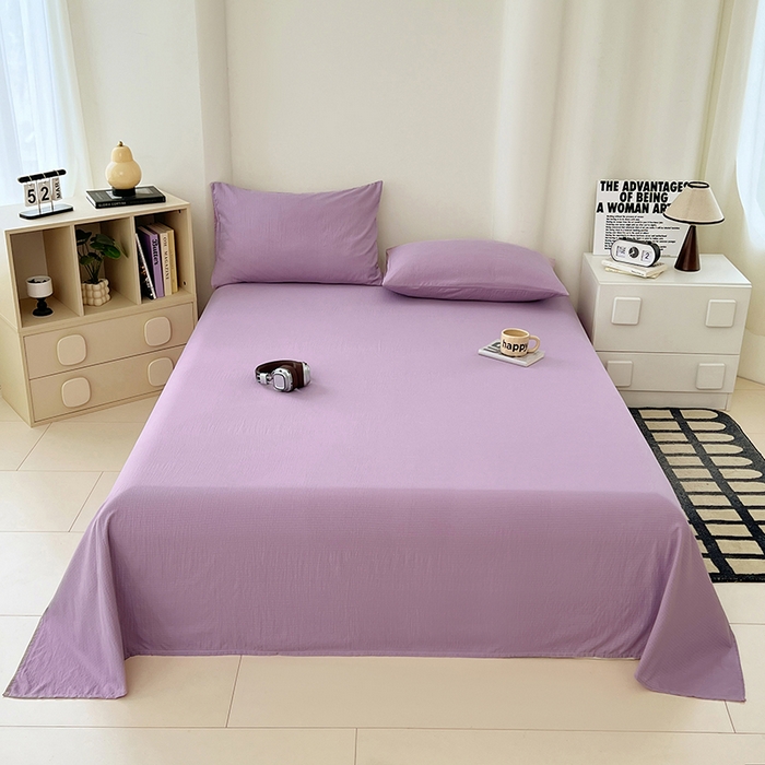 91家纺网 家纺一手货源 找家纺 彩韵家纺 2025新款木m双层纱床单 香芋紫