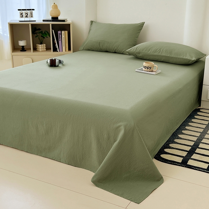 91家纺网 家纺一手货源 找家纺 彩韵家纺 2025新款木m双层纱床单 抹茶绿