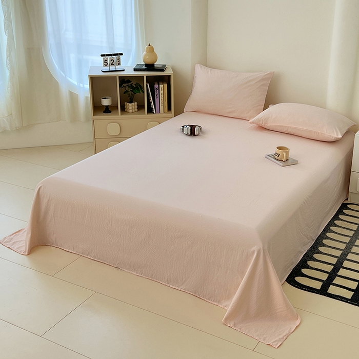 91家纺网 家纺一手货源 找家纺 彩韵家纺 2025新款木m双层纱床单 肉桂粉