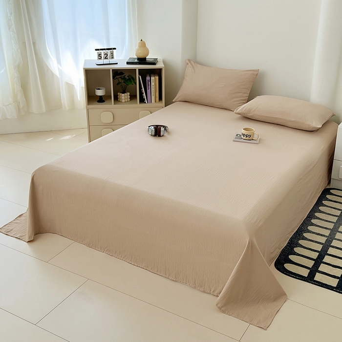 91家纺网 家纺一手货源 找家纺 彩韵家纺 2025新款木m双层纱床单 浅卡其