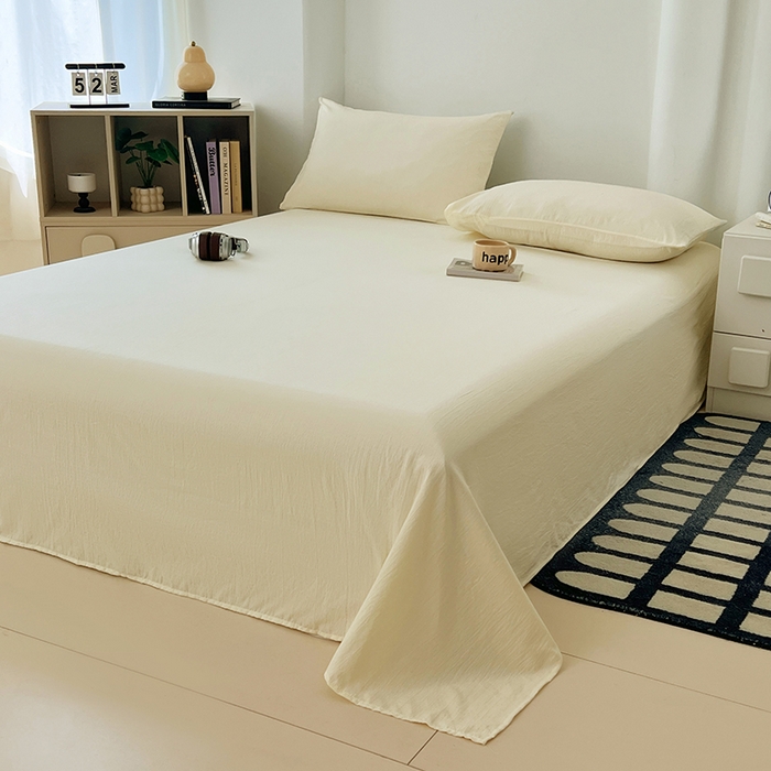 91家纺网 家纺一手货源 找家纺 彩韵家纺 2025新款木m双层纱床单 月牙黄