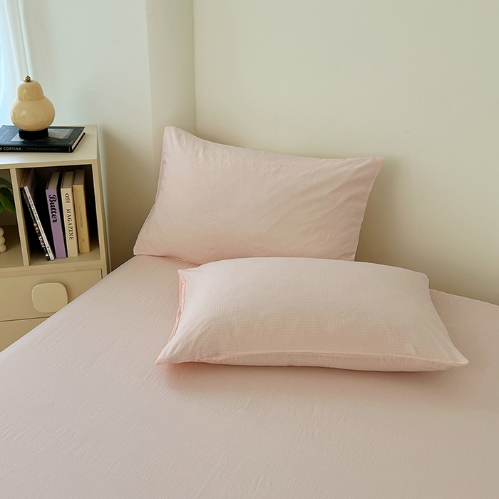 91家纺网 家纺一手货源 找家纺 彩韵家纺 2025新款木m双层纱床单 肉桂粉