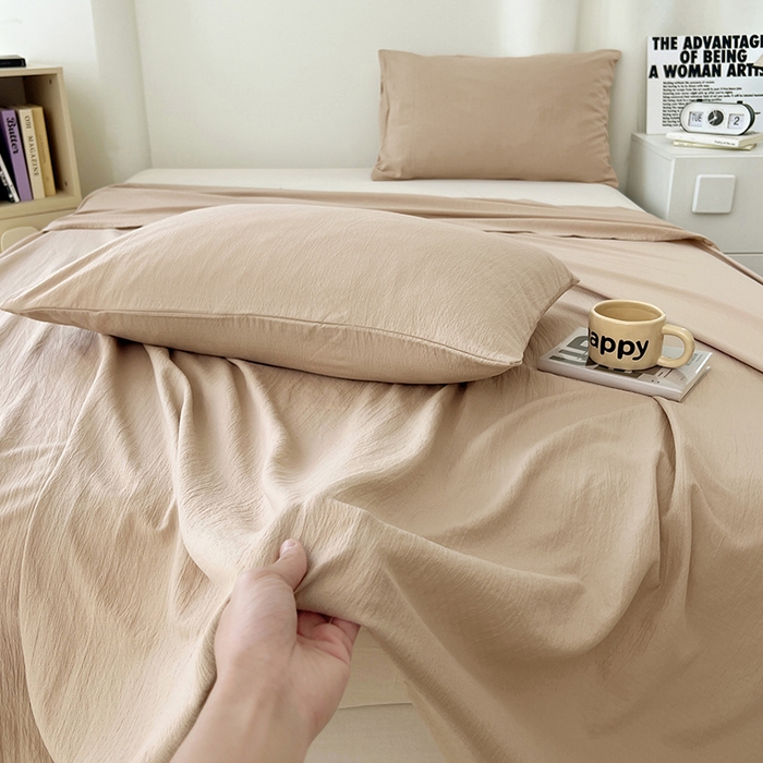 91家纺网 家纺一手货源 找家纺 彩韵家纺 2025新款木m双层纱床单 浅卡其