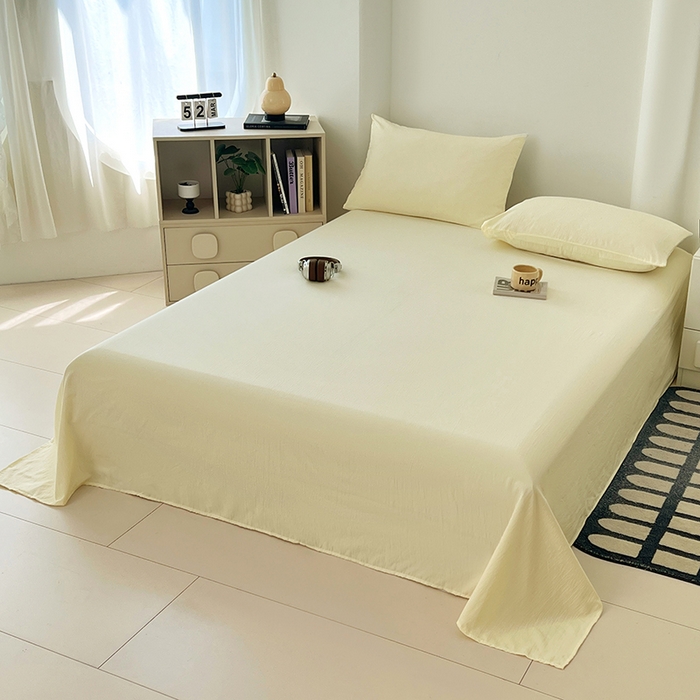 91家纺网 家纺一手货源 找家纺 彩韵家纺 2025新款木m双层纱床单 月牙黄