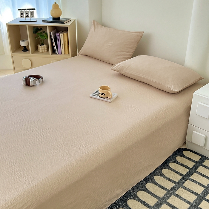 91家纺网 家纺一手货源 找家纺 彩韵家纺 2025新款木m双层纱床单 浅卡其