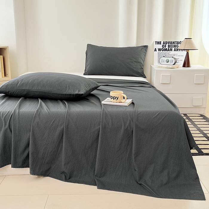 91家纺网 家纺一手货源 找家纺 彩韵家纺 2025新款木m双层纱床单 高级灰