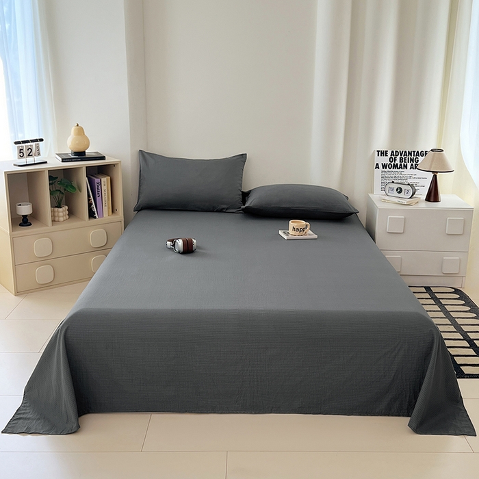 91家纺网 家纺一手货源 找家纺 彩韵家纺 2025新款木m双层纱床单 高级灰