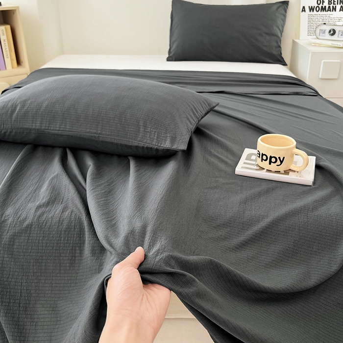 91家纺网 家纺一手货源 找家纺 彩韵家纺 2025新款木m双层纱床单 高级灰