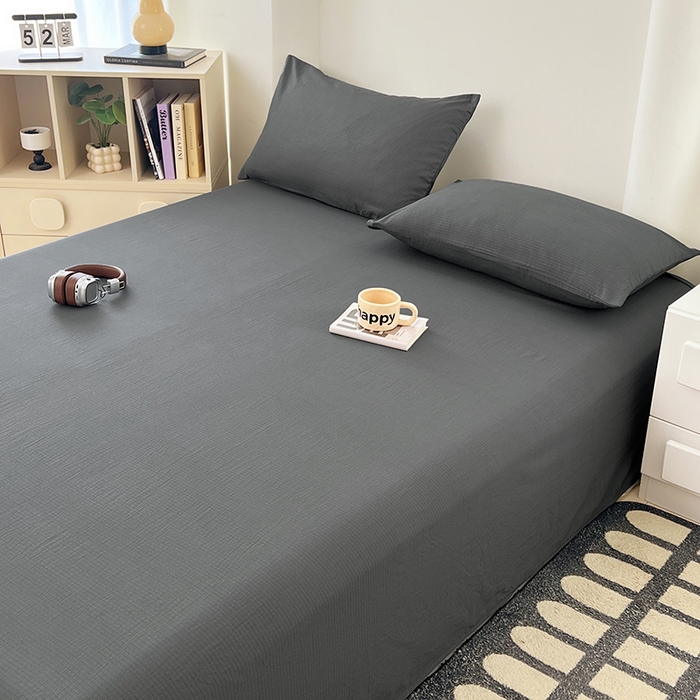 91家纺网 家纺一手货源 找家纺 彩韵家纺 2025新款木m双层纱床单 高级灰