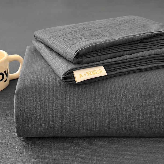 彩韵家纺 2025新款木m双层纱床单 高级灰