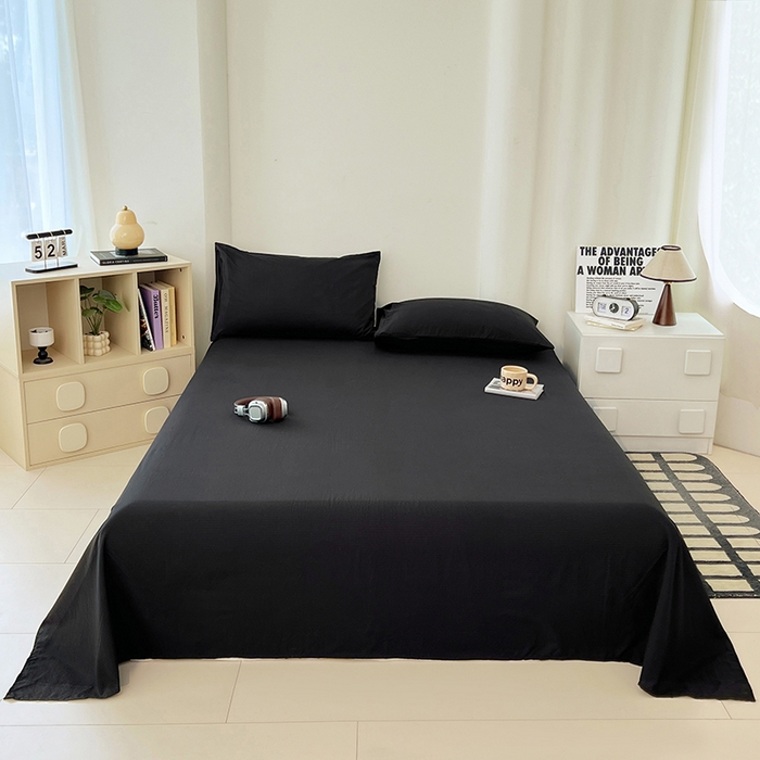 91家纺网 家纺一手货源 找家纺 彩韵家纺 2025新款木m双层纱床单 黑耀黑