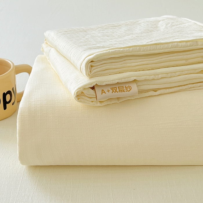 彩韵家纺 2025新款木m双层纱床单 月牙黄