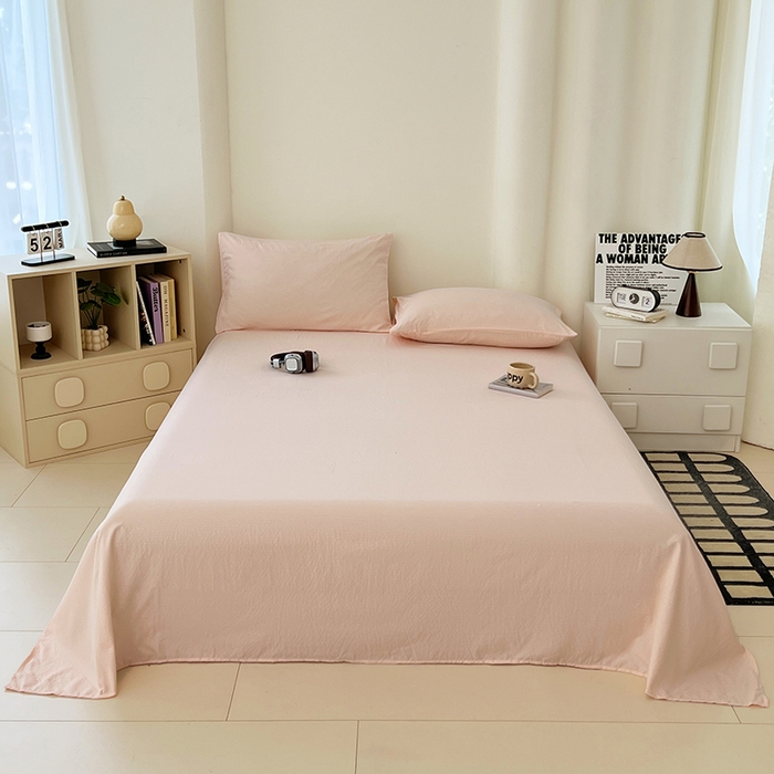 91家纺网 家纺一手货源 找家纺 彩韵家纺 2025新款木m双层纱床单 肉桂粉