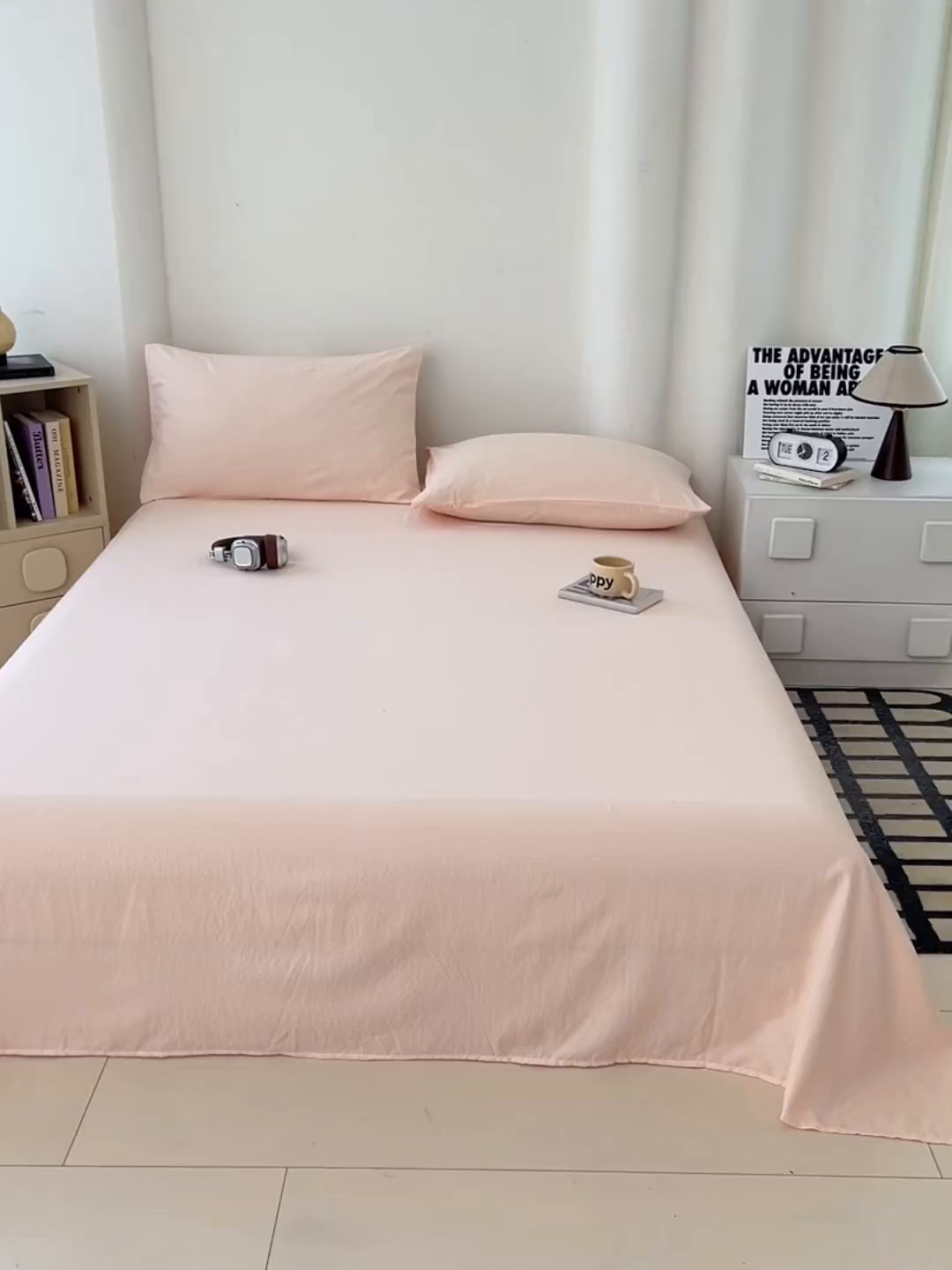 91家纺网 家纺一手货源 找家纺 彩韵家纺 2025新款木m双层纱床单 肉桂粉