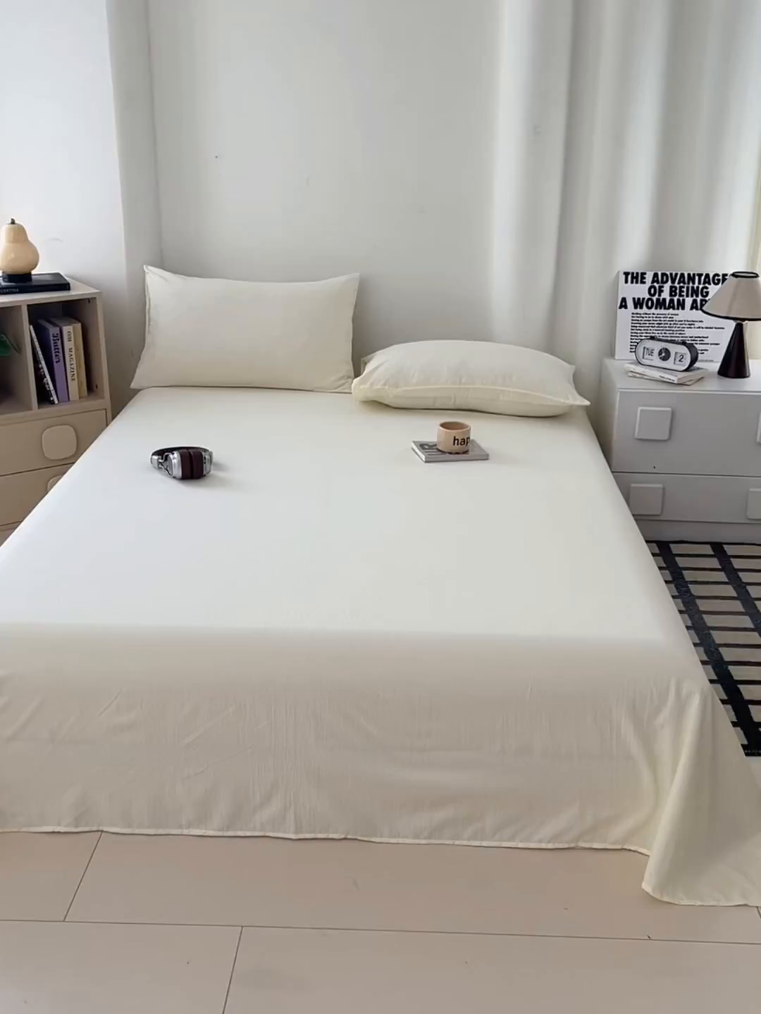 91家纺网 家纺一手货源 找家纺 彩韵家纺 2025新款木m双层纱床单 月牙黄