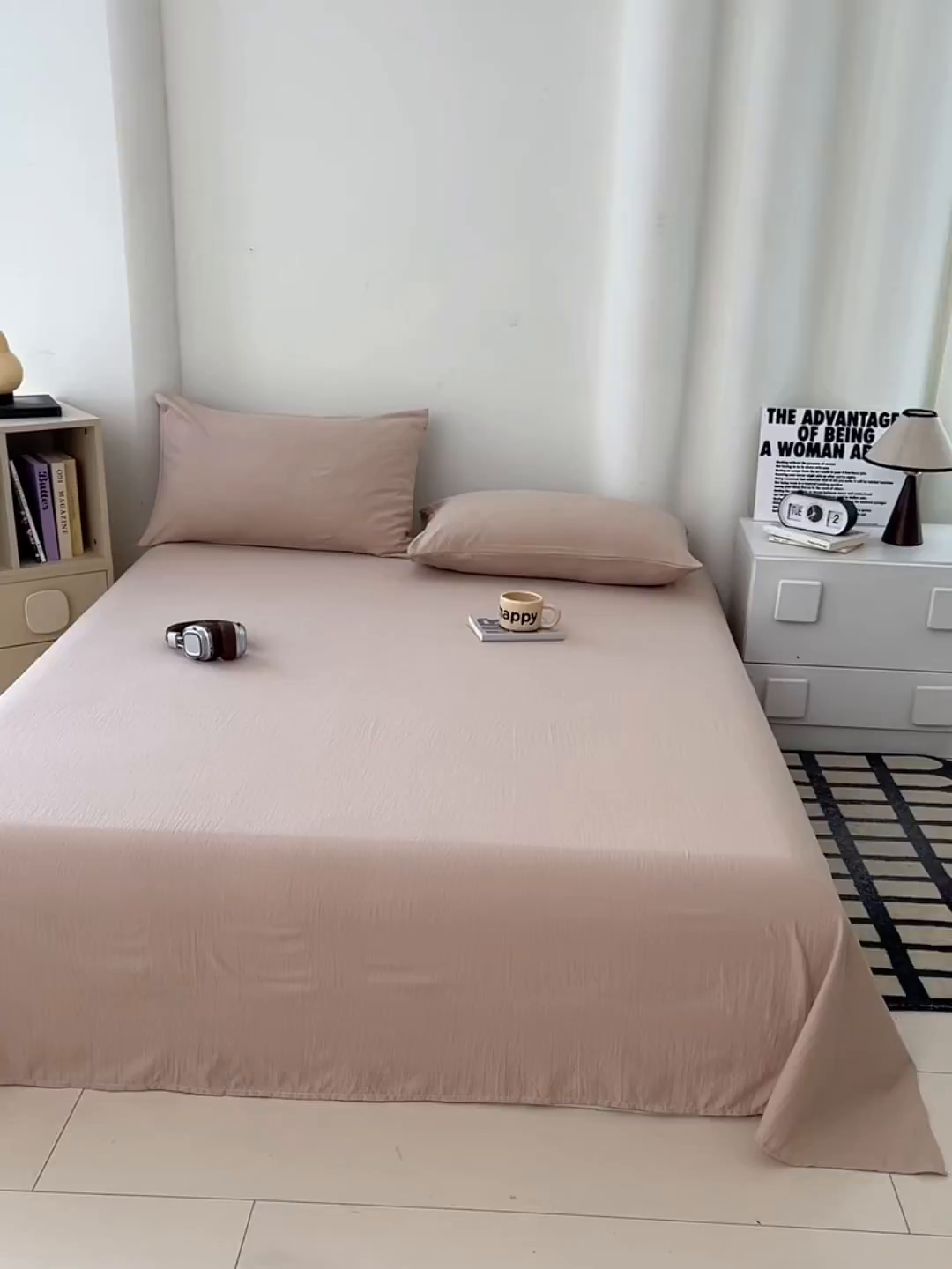 91家纺网 家纺一手货源 找家纺 彩韵家纺 2025新款木m双层纱床单 浅卡其