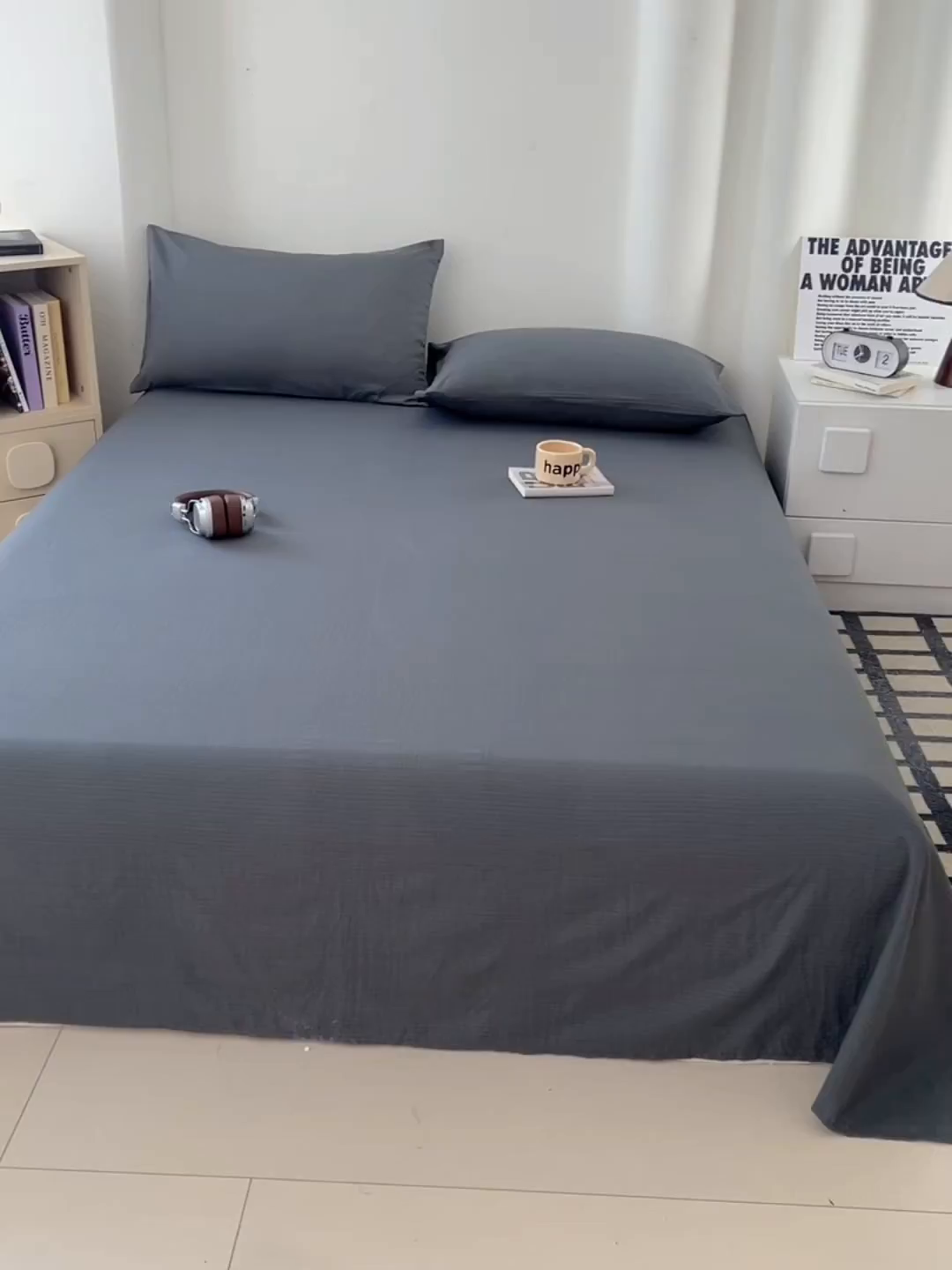 91家纺网 家纺一手货源 找家纺 彩韵家纺 2025新款木m双层纱床单 高级灰