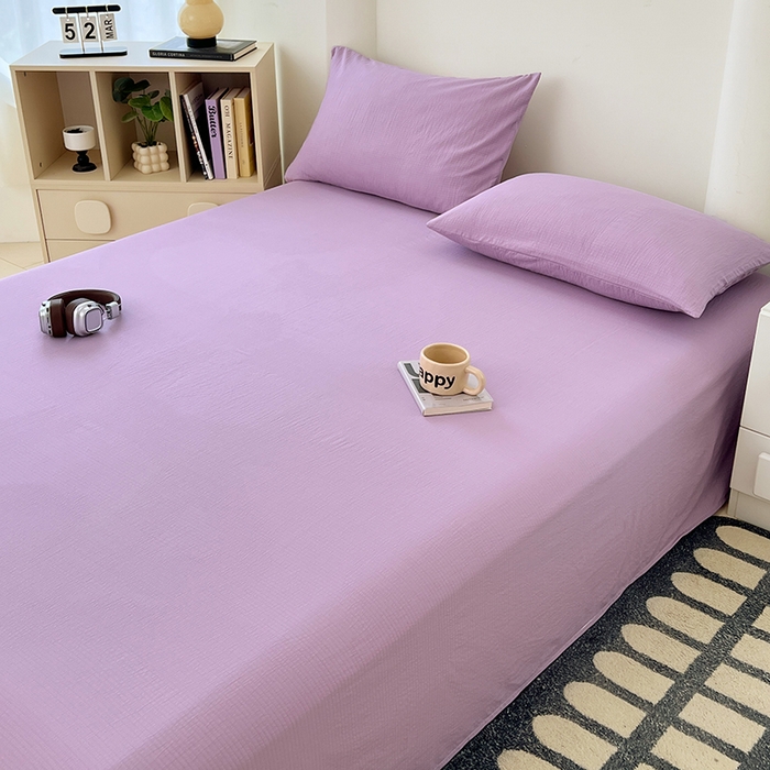 91家纺网 家纺一手货源 找家纺 彩韵家纺 2025新款木m双层纱床单 香芋紫