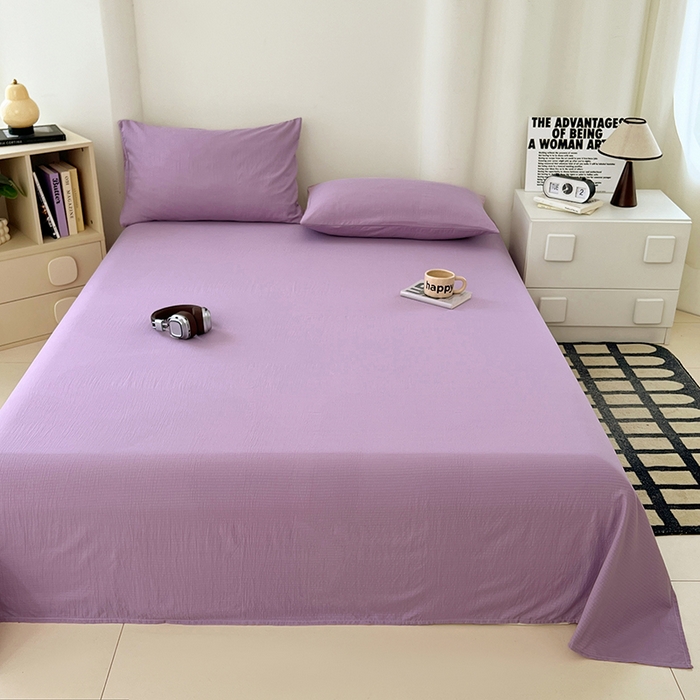 91家纺网 家纺一手货源 找家纺 彩韵家纺 2025新款木m双层纱床单 香芋紫