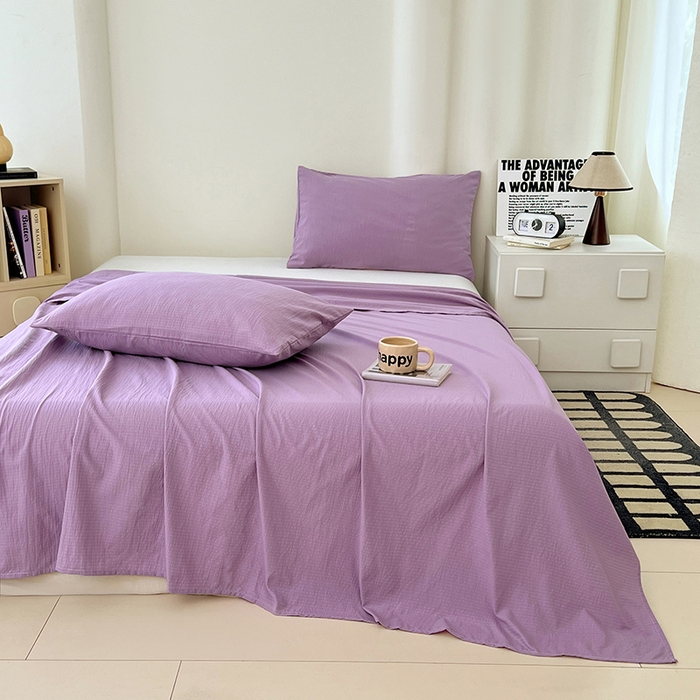 91家纺网 家纺一手货源 找家纺 彩韵家纺 2025新款木m双层纱床单 香芋紫