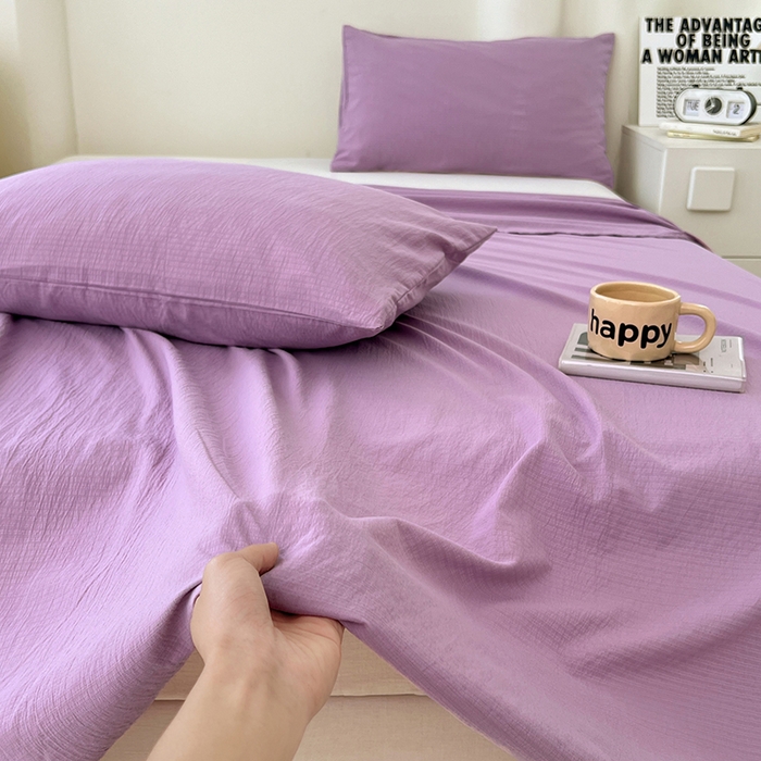 91家纺网 家纺一手货源 找家纺 彩韵家纺 2025新款木m双层纱床单 香芋紫