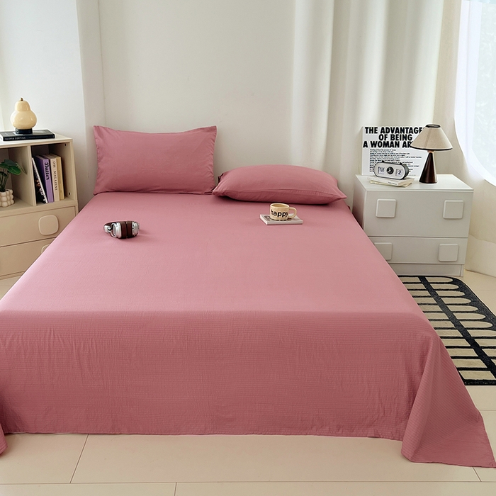 91家纺网 家纺一手货源 找家纺 彩韵家纺 2025新款木m双层纱床单 珊瑚红