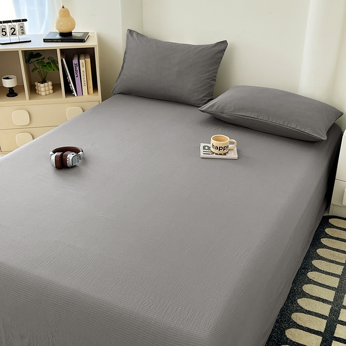 91家纺网 家纺一手货源 找家纺 彩韵家纺 2025新款木m双层纱床单 优雅灰