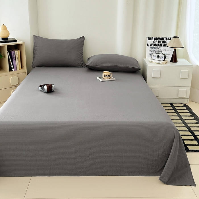 91家纺网 家纺一手货源 找家纺 彩韵家纺 2025新款木m双层纱床单 优雅灰