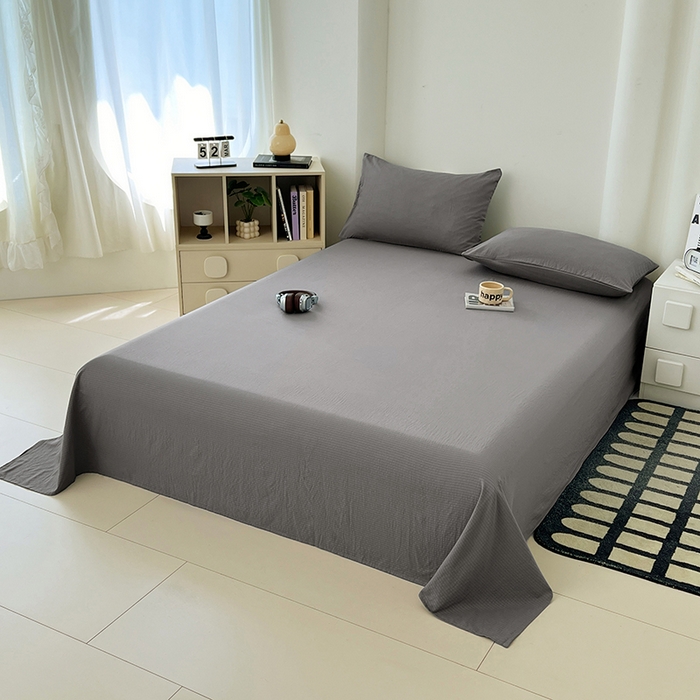 91家纺网 家纺一手货源 找家纺 彩韵家纺 2025新款木m双层纱床单 优雅灰