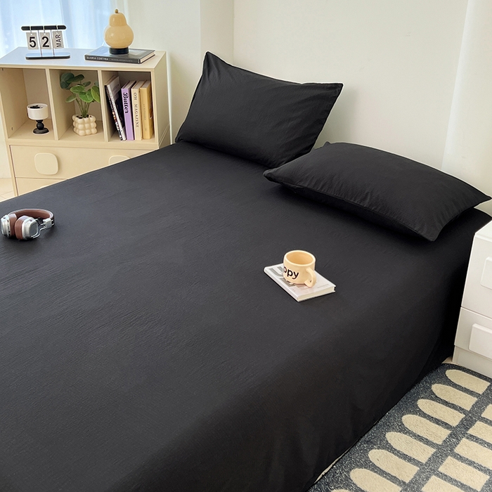 91家纺网 家纺一手货源 找家纺 彩韵家纺 2025新款木m双层纱床单 黑耀黑