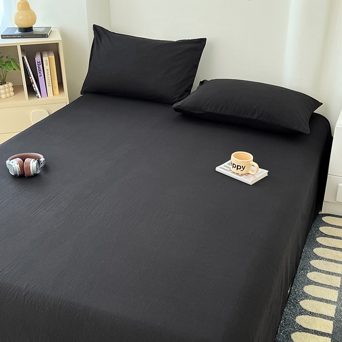 91家纺网 家纺一手货源 找家纺 彩韵家纺 2025新款木m双层纱床单 黑耀黑